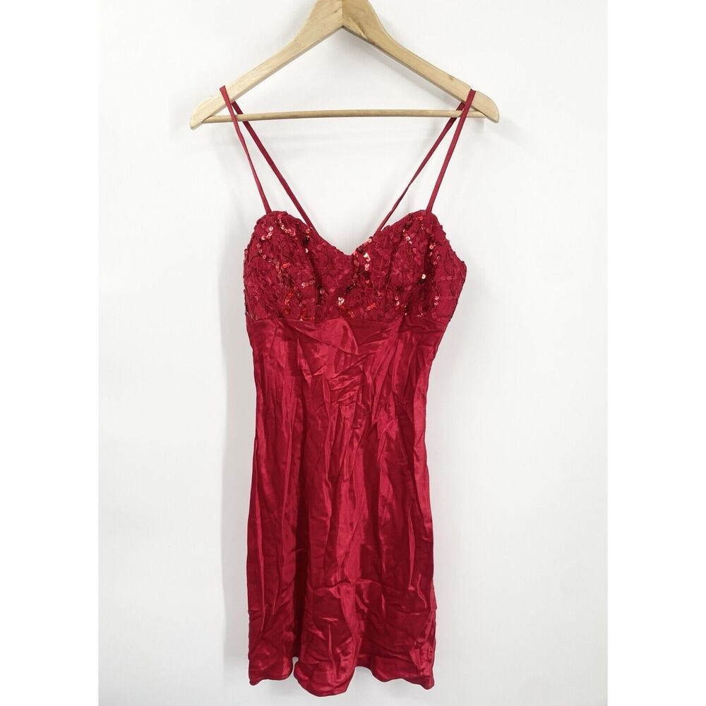 Red Sequin Bustier Maxi Dress with Spaghetti Straps